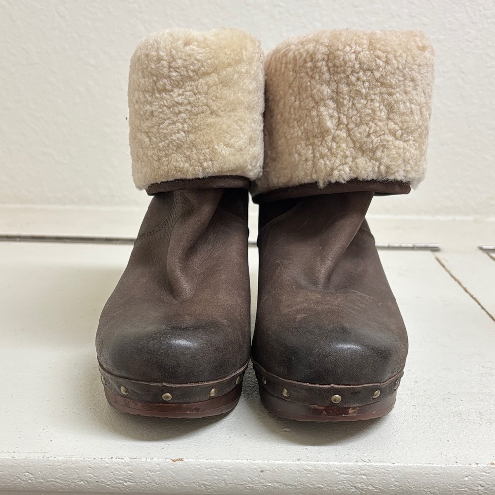 UGG Dark Brown Ankle Boots with Cream Shearling